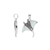 Handcrafted sterling silver Mantaray pendant with white mother of pearl inlay and Balinese carvings – retail jewelry